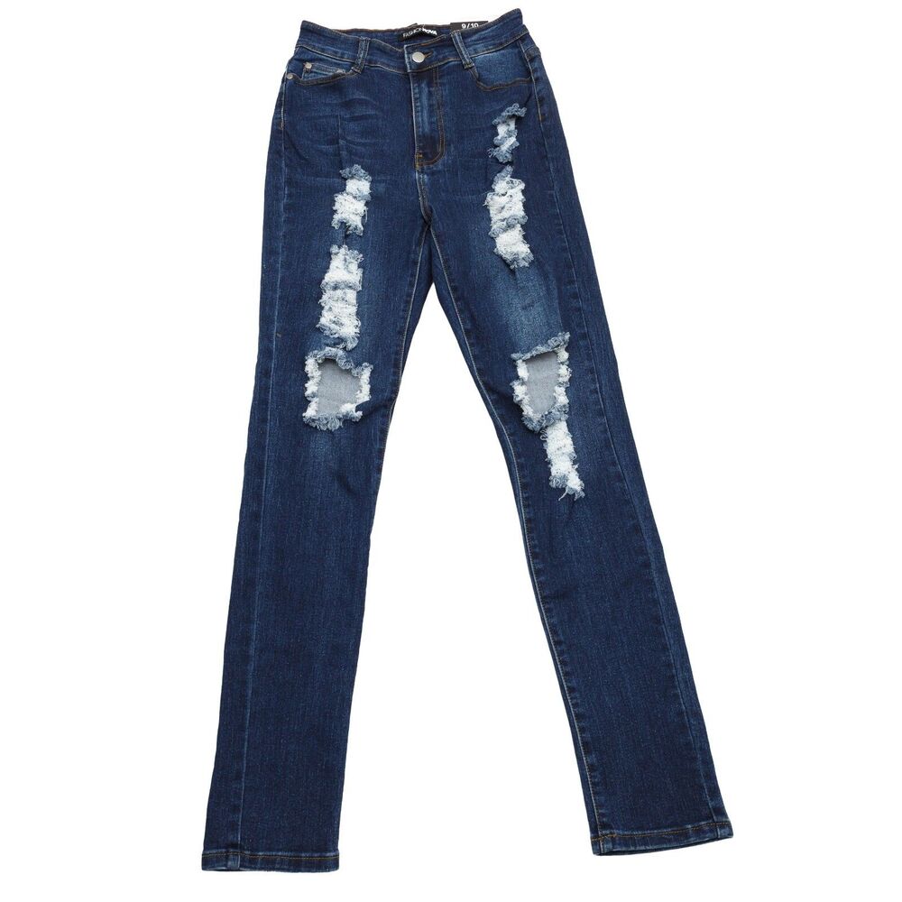Fashion Nova Women's Size 9/10 Jeans Dark‎ Demin "Say Yes to Distress Jeans"